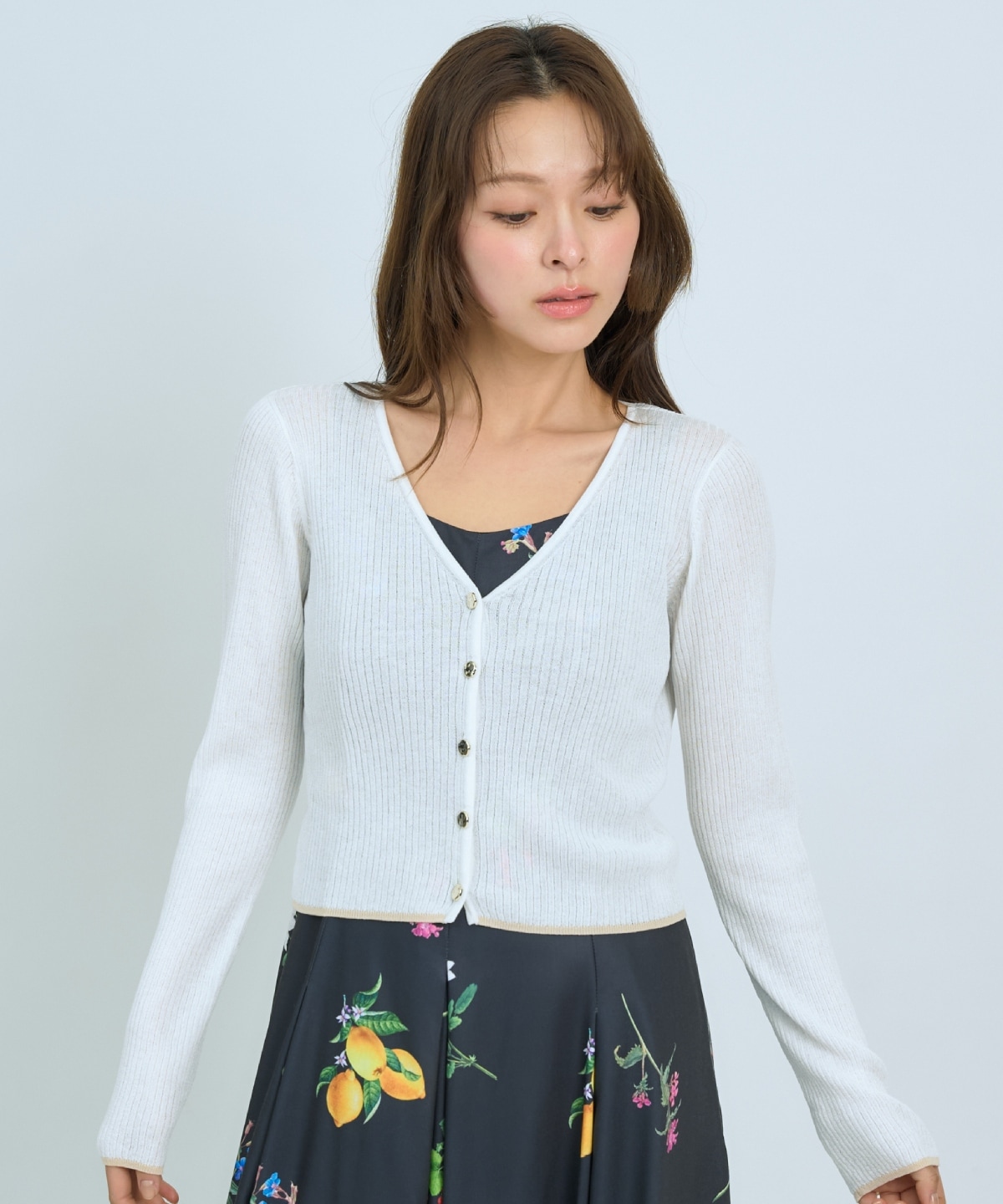 【5/14(木)一部店舗先行発売】シアーリブクロップドニットカーディガン