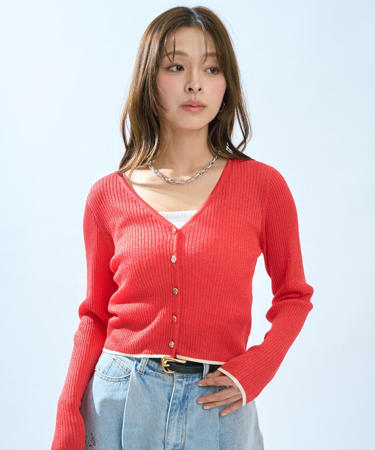 【5/14(木)一部店舗先行発売】シアーリブクロップドニットカーディガン