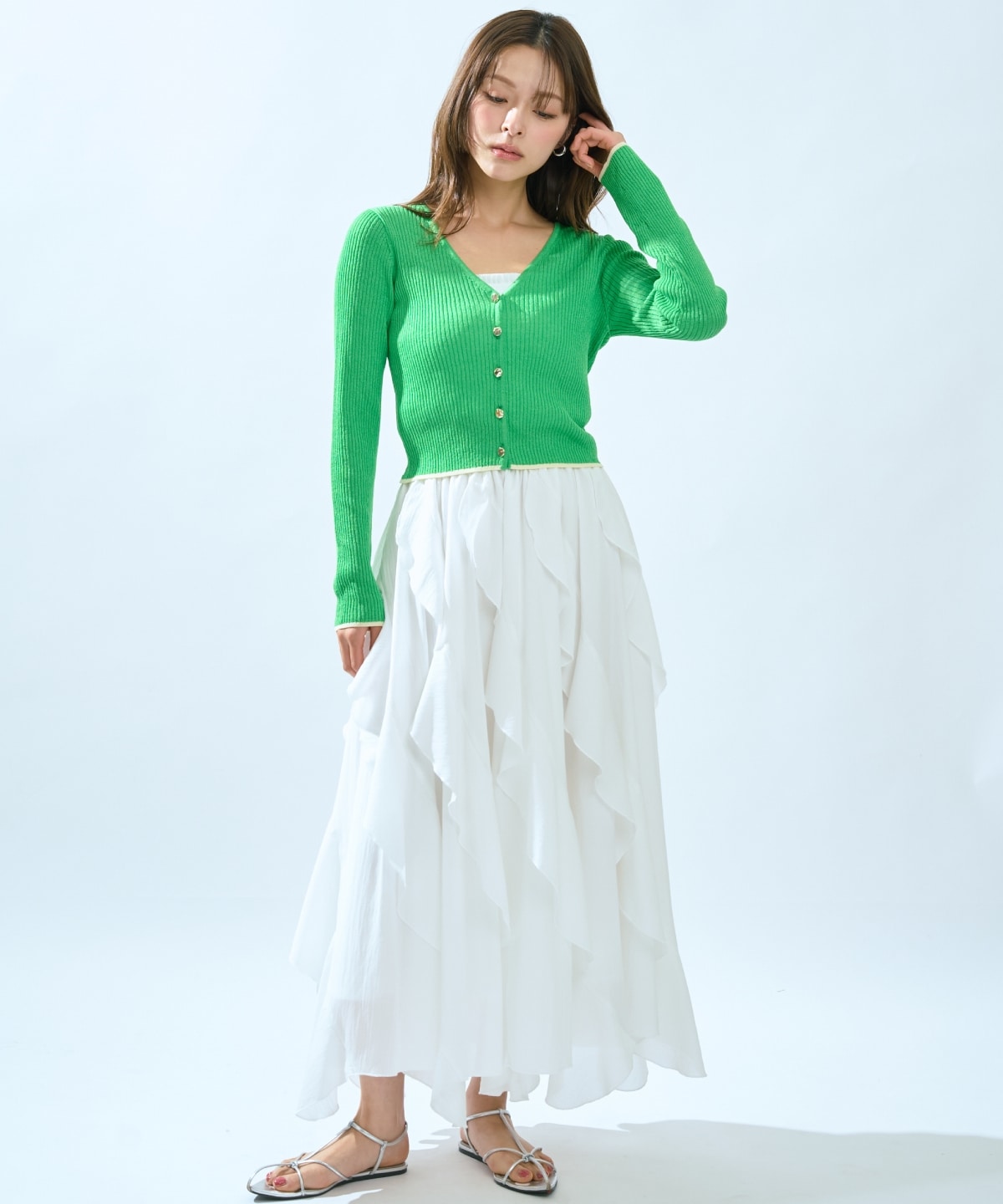 【5/14(木)一部店舗先行発売】シアーリブクロップドニットカーディガン