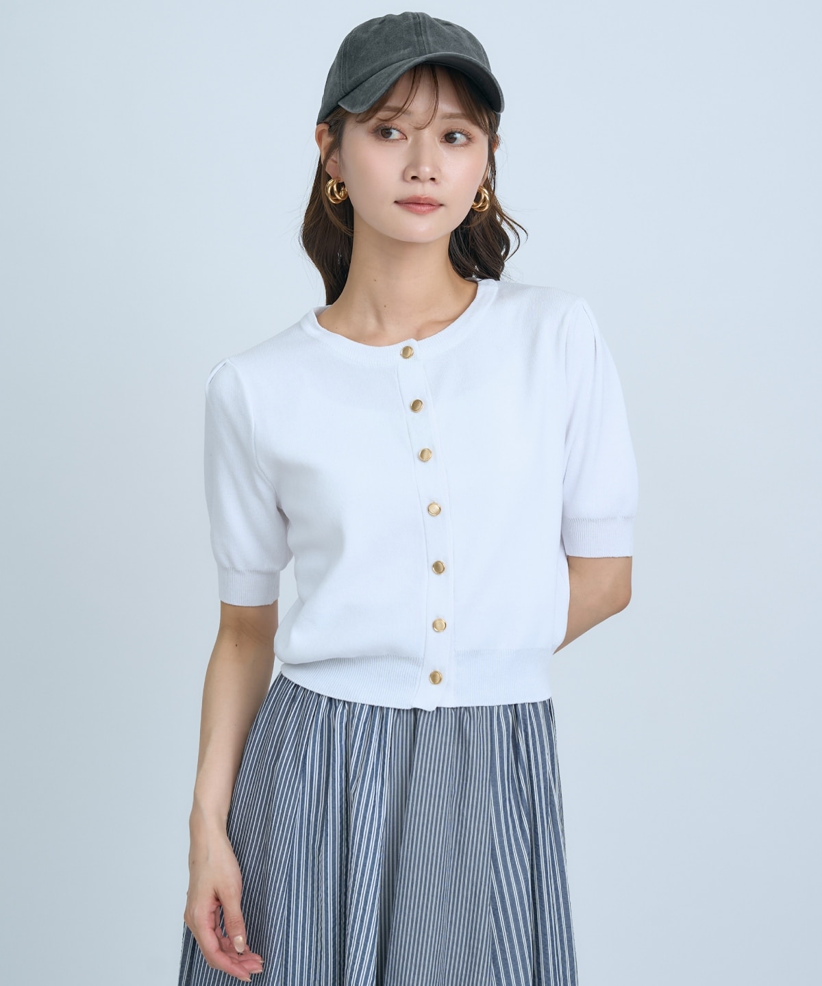 【先行予約受付中】異素材リボン半袖ニットカーディガン