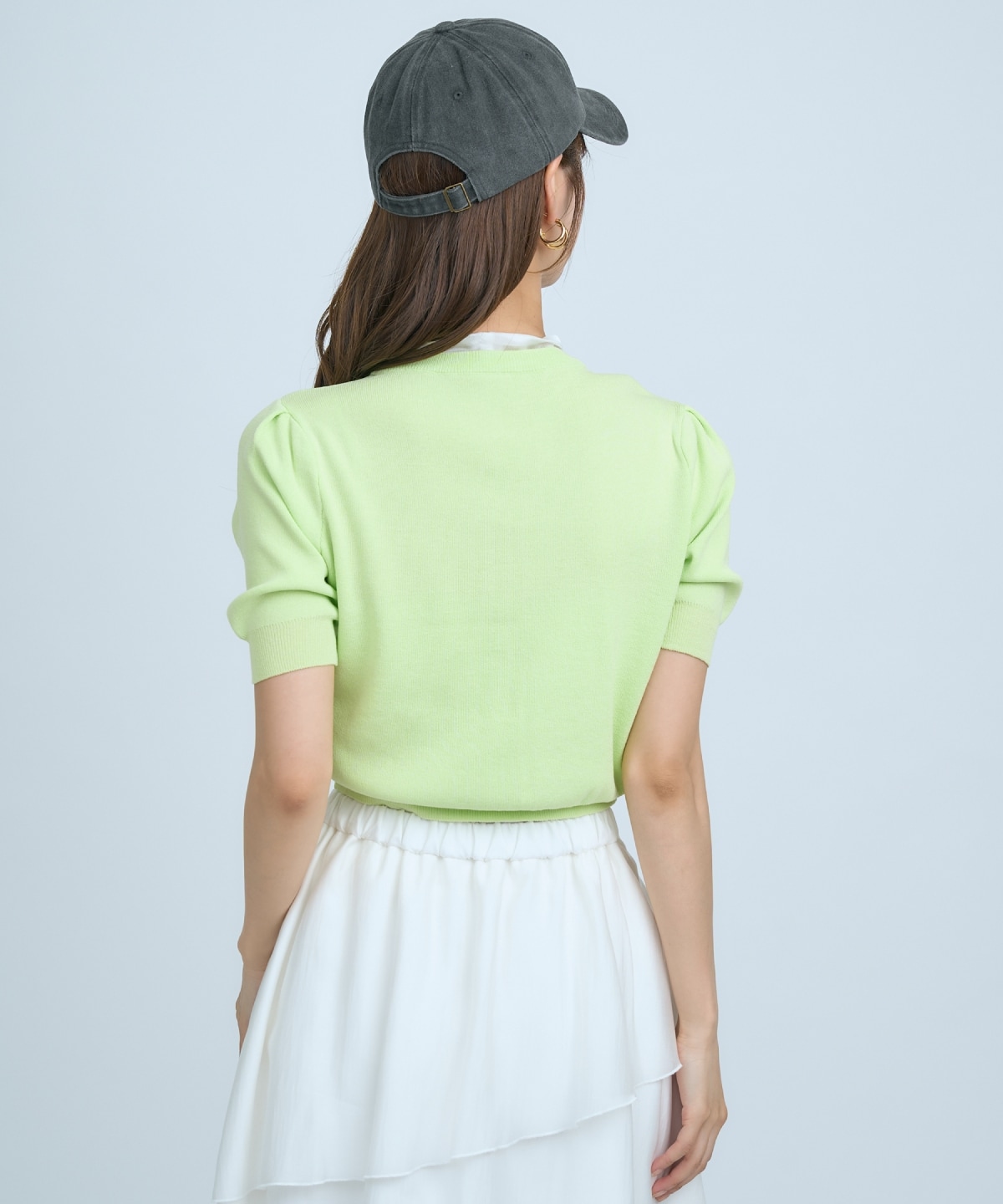 【先行予約受付中】異素材リボン半袖ニットカーディガン