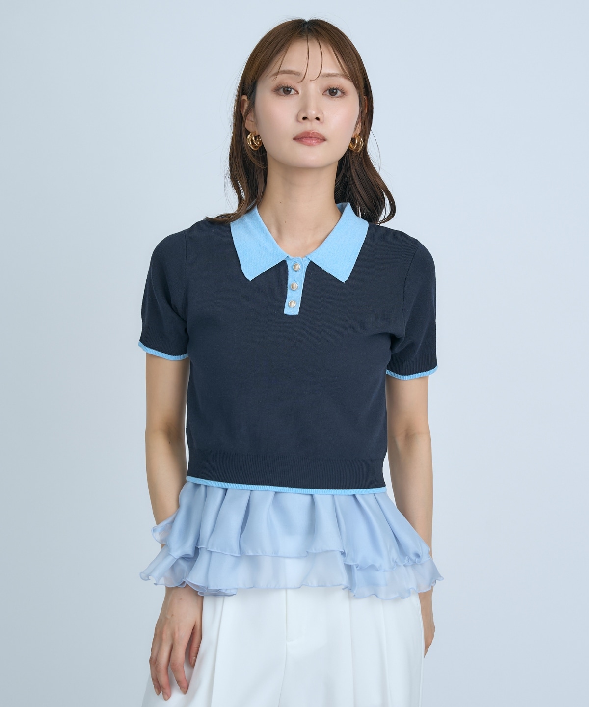 【先行予約受付中】ポロニットプルオーバー×ペプラムキャミソール