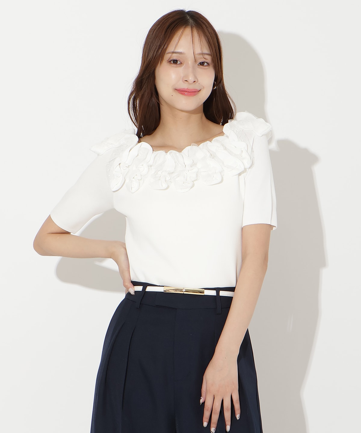 【先行予約受付中】フリルボートネックニットプルオーバー