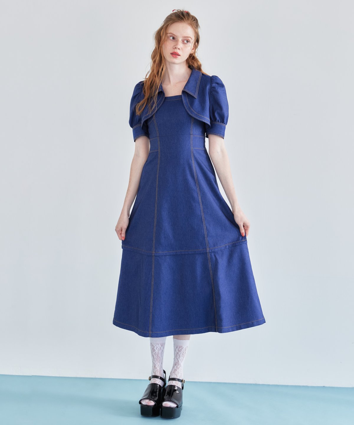 2WAYレングス】デニムライクワンピース＆ショートジャケット  