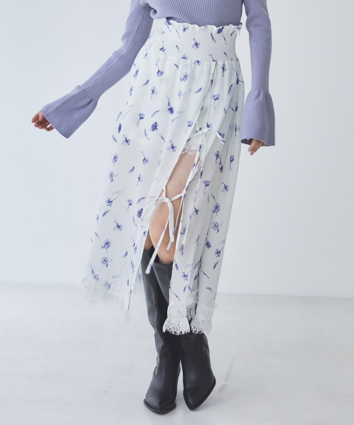 フェザープリントスリットスカショートパン