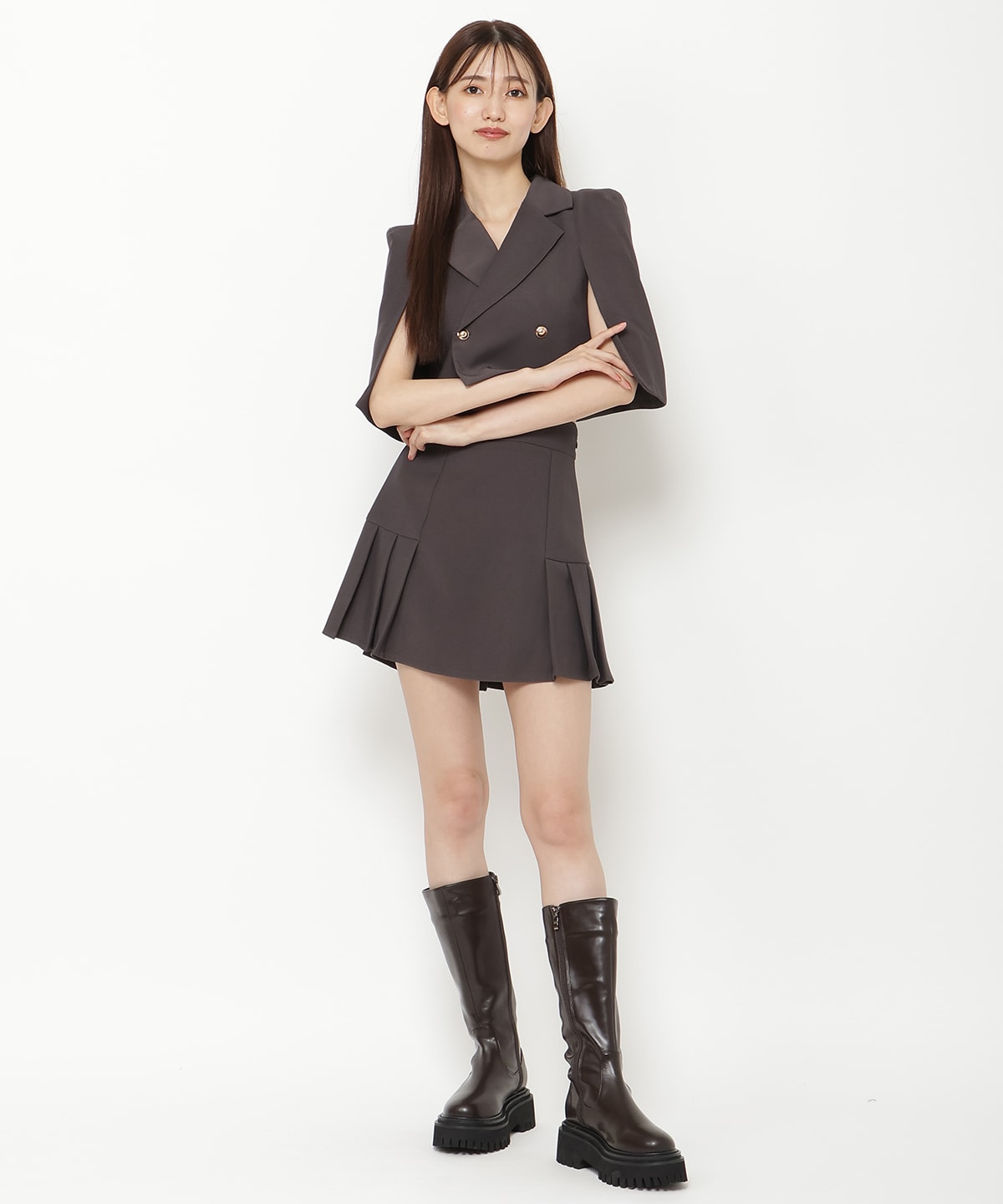 【セットアップ可能】サイドプリーツミニスカート