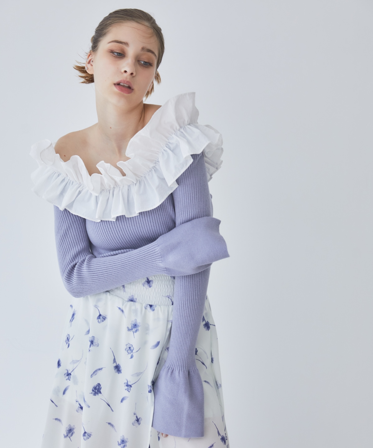 フリルドッキングリブニット