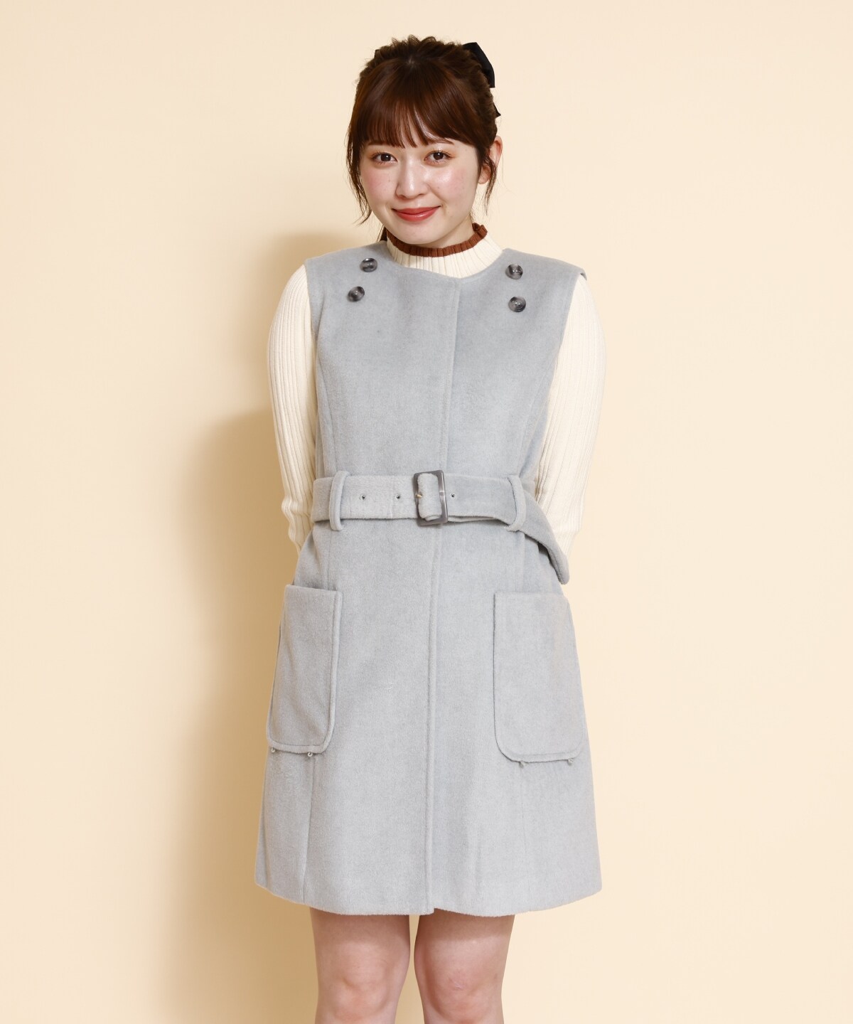 ファーカラースリットスリーブコート