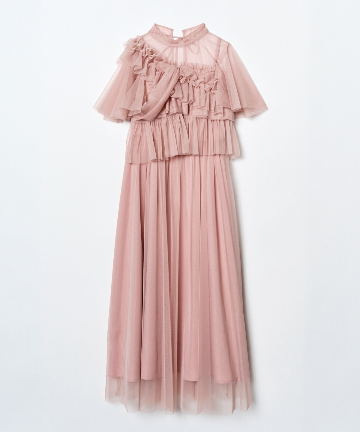 チュールフリルブラウス×キャミワンピースドレス