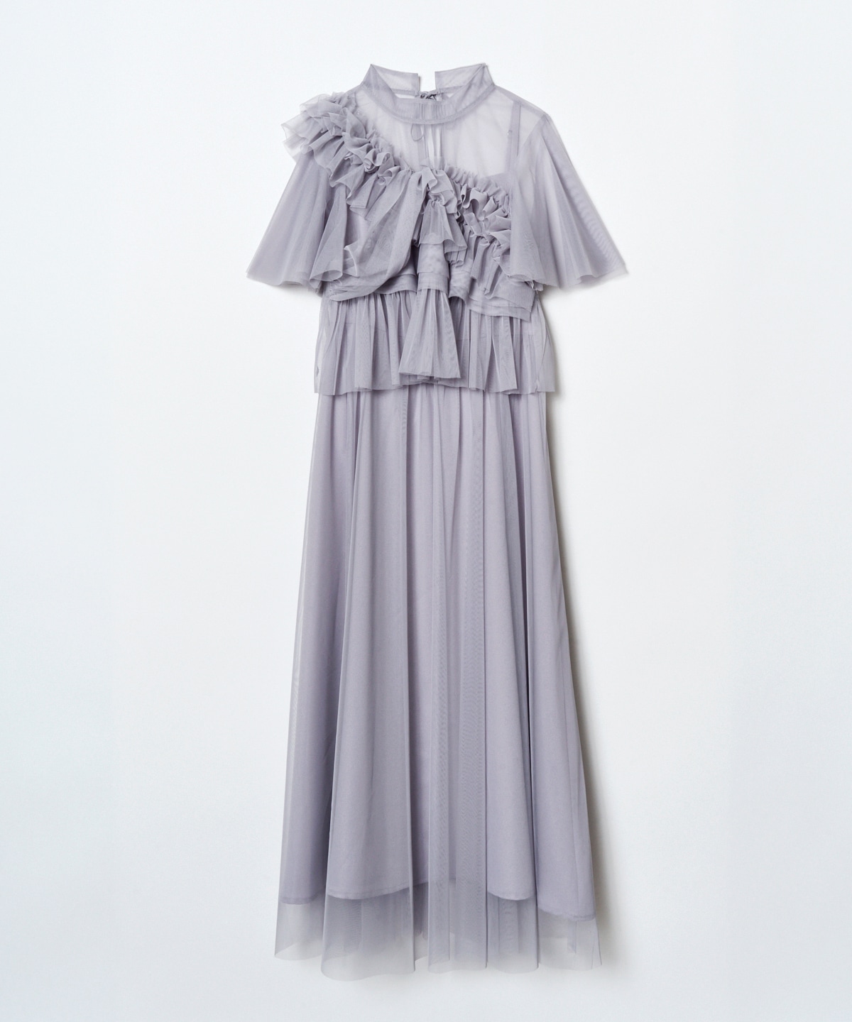 チュールフリルブラウス×キャミワンピースドレス