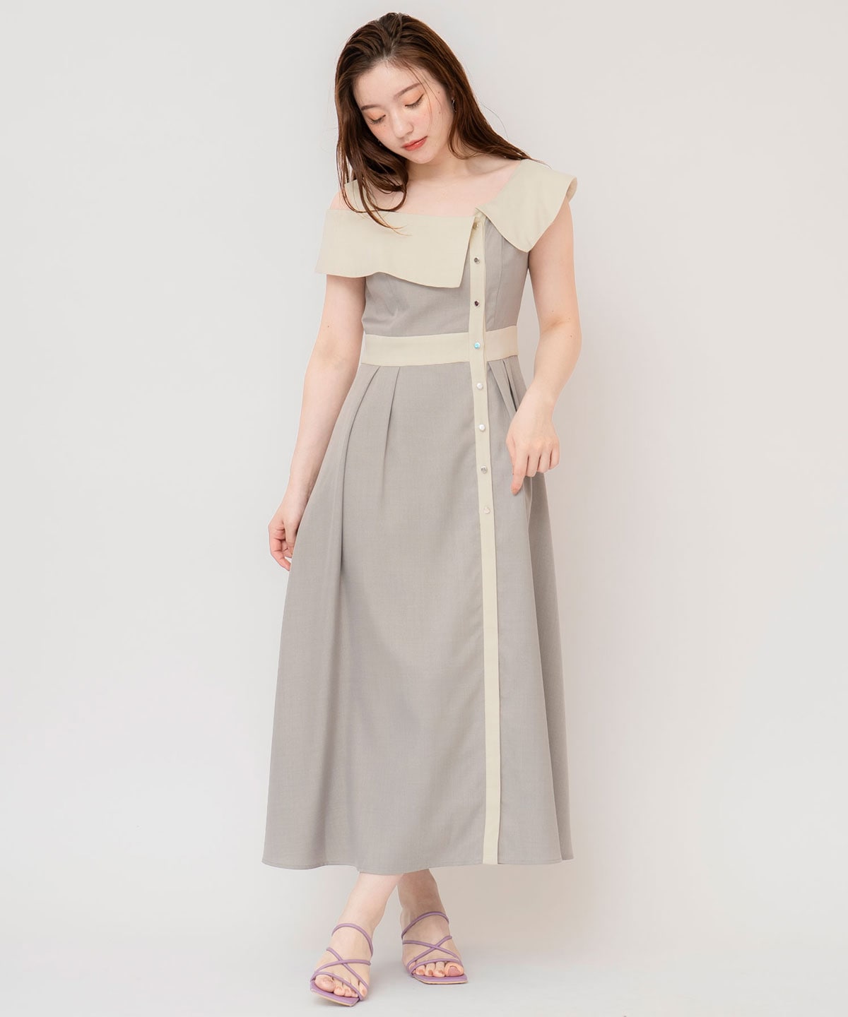 バイカラーアシメショルダーワンピース