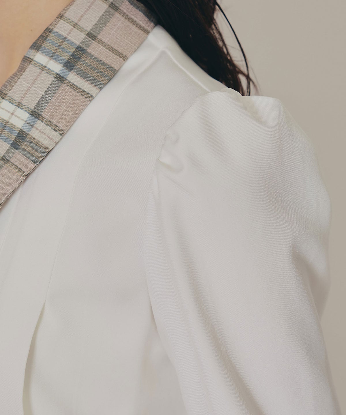 チェックバイカラーリボンタイブラウス