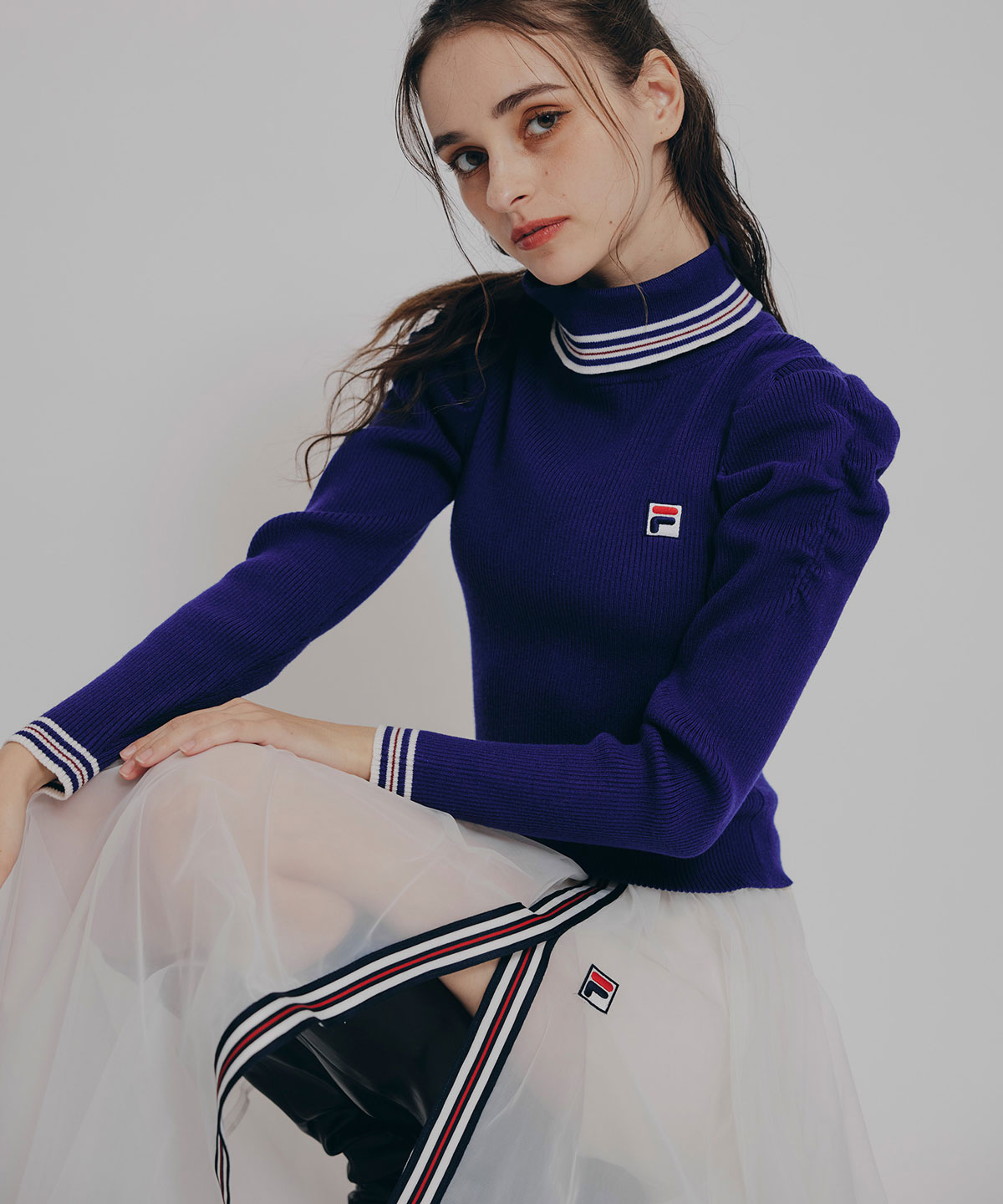 ［FILA×REDYAZEL］チュールレイヤードショートパンツ×トリコロールラインスリットロングスカート