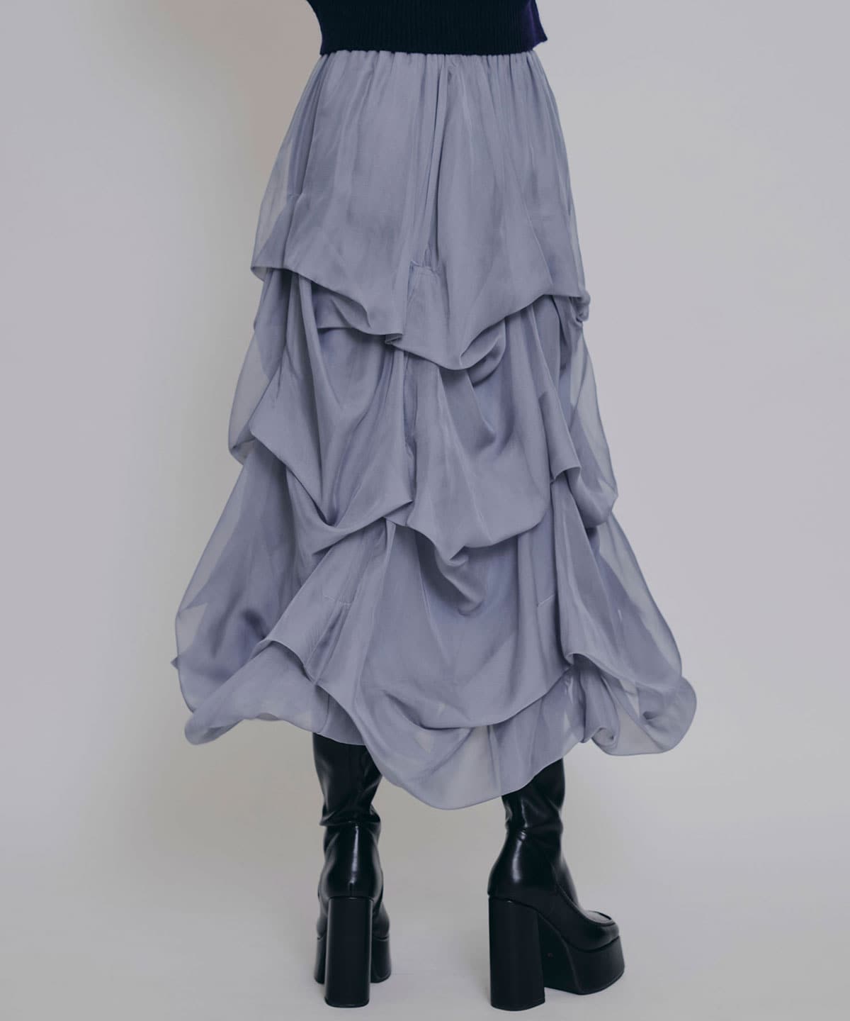 タックバルーンボリュームシフォンロングスカート