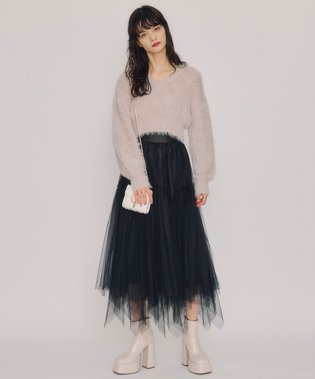チュールフレアロングスカート