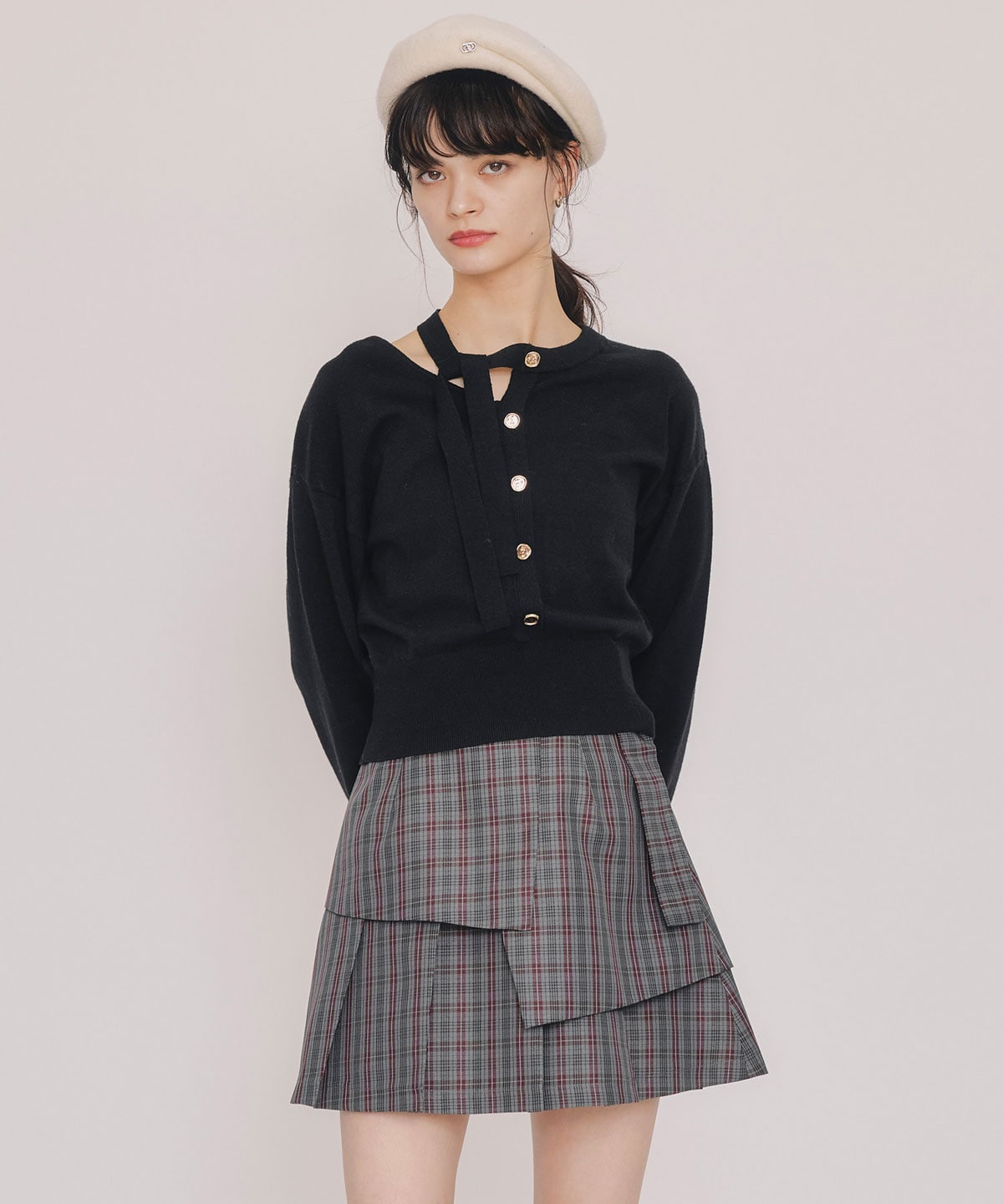 レイヤードライクチェックプリーツミニスカート