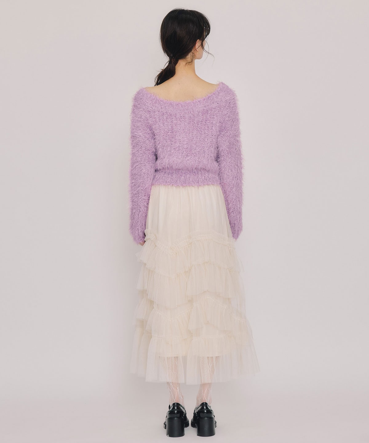 ギャザーチュールティアードロングスカート