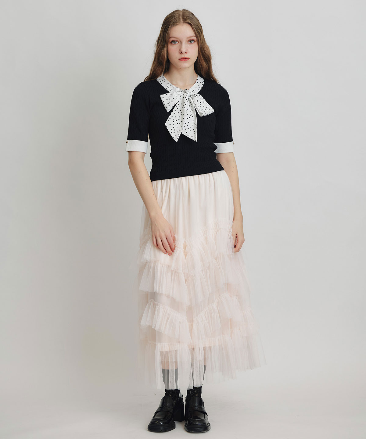 ギャザーチュールティアードロングスカート