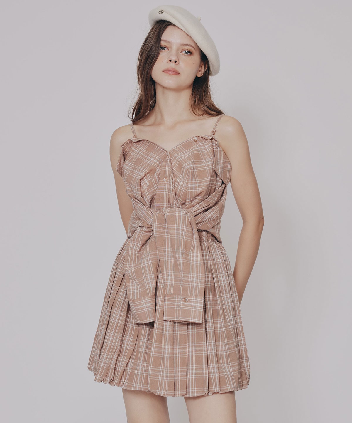 マルチWAYチェックブラウス×バルーンスカートセットアップ