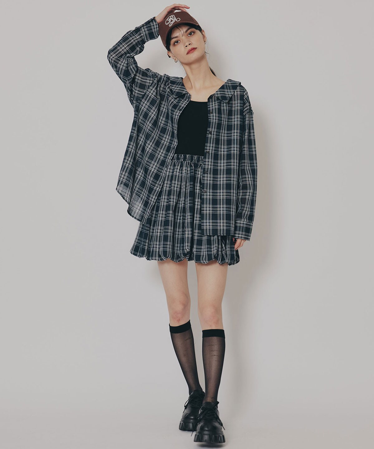 マルチWAYチェックブラウス×バルーンスカートセットアップ