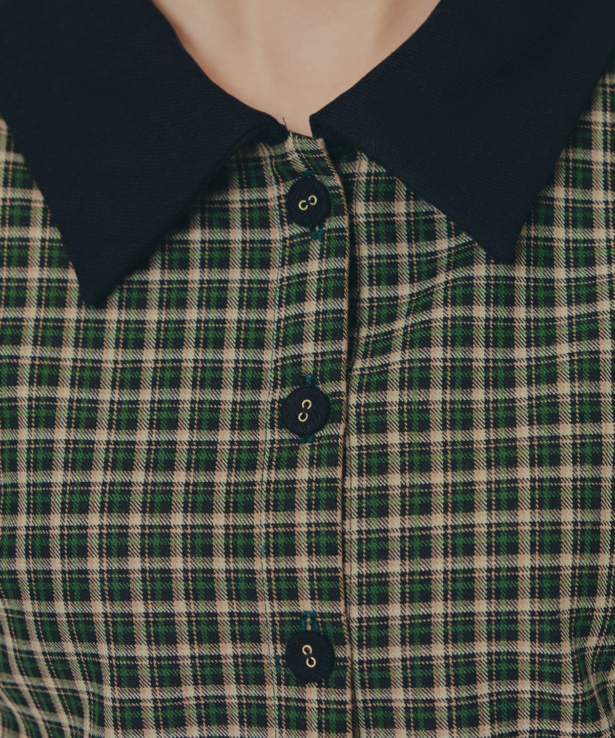 バイカラークラシックチェックブラウス×ミニスカートセットアップ