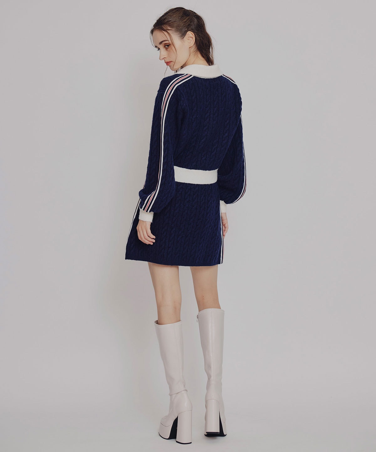 ［FILA×REDYAZEL］ケーブルニットトリコロールラインジャケット×タイトミニスカートセットアップ