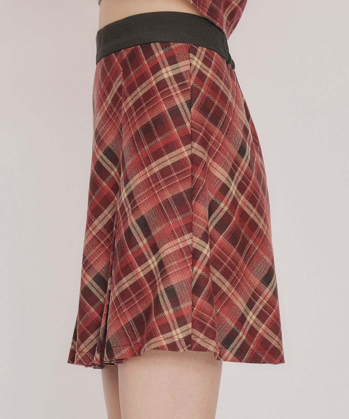 バイアスチェックショートブラウス×プリーツミニスカートセットアップ