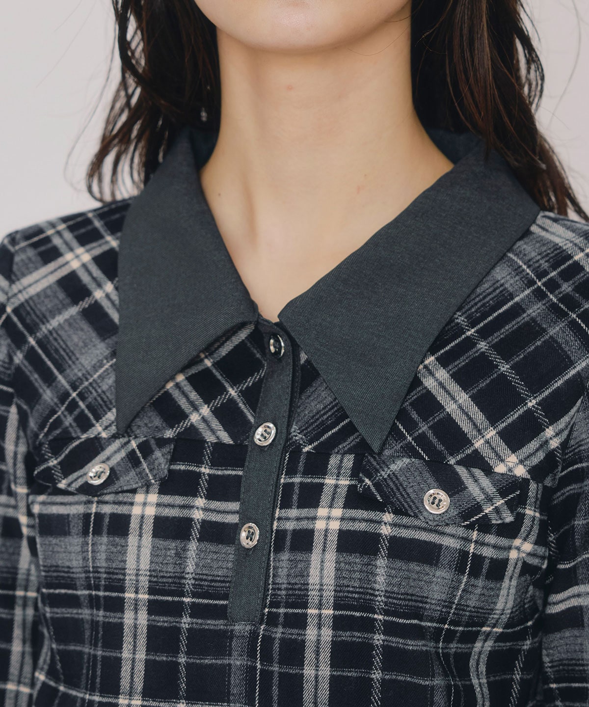 バイアスチェックショートブラウス×プリーツミニスカートセットアップ