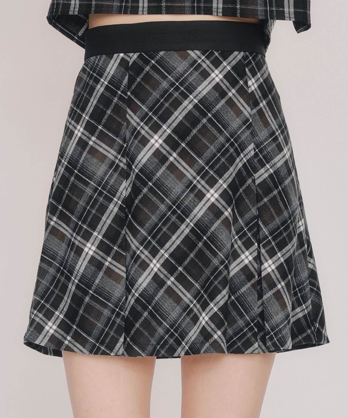 バイアスチェックショートブラウス×プリーツミニスカートセットアップ
