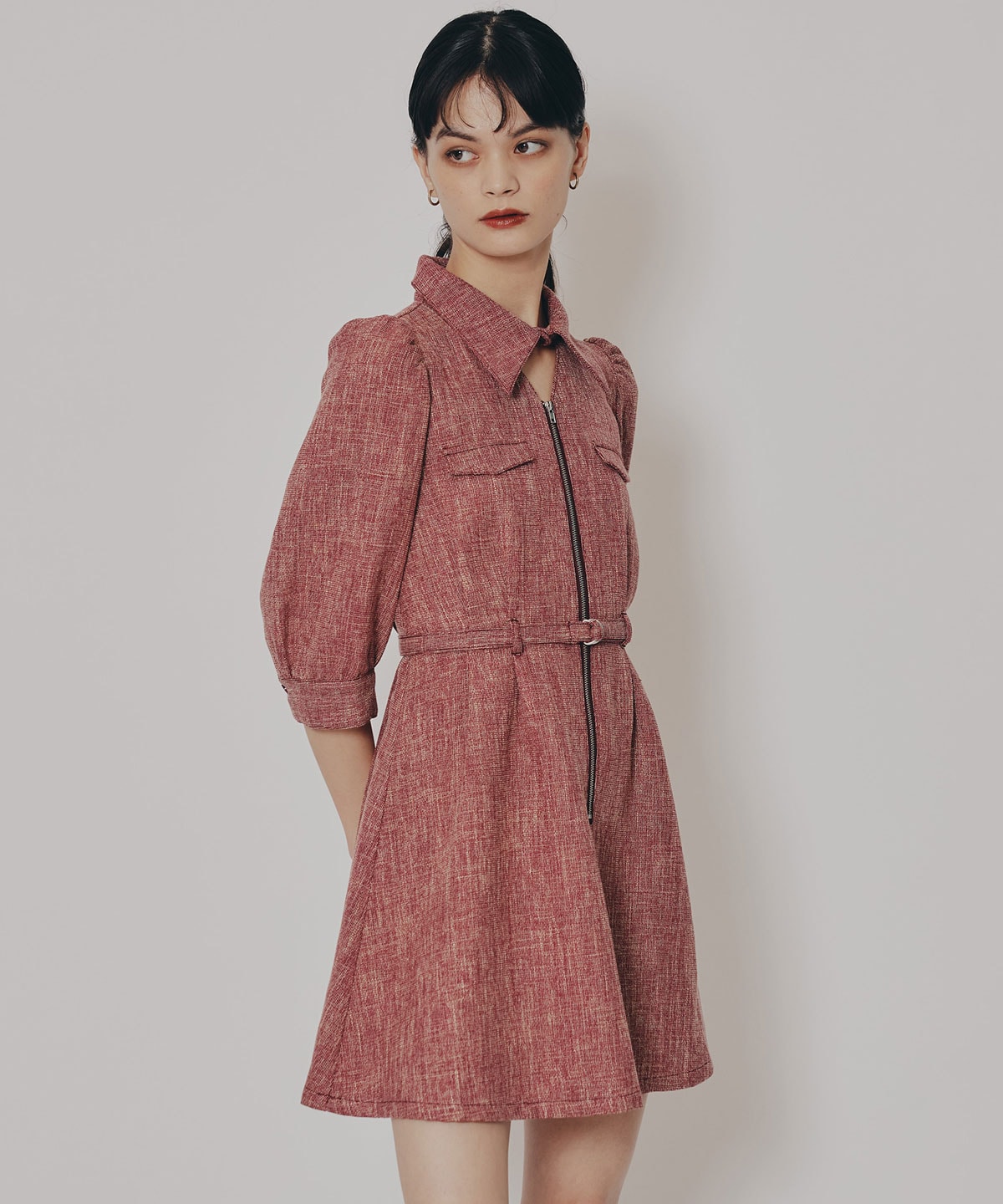 カラーミックスフロントZIPワンピース