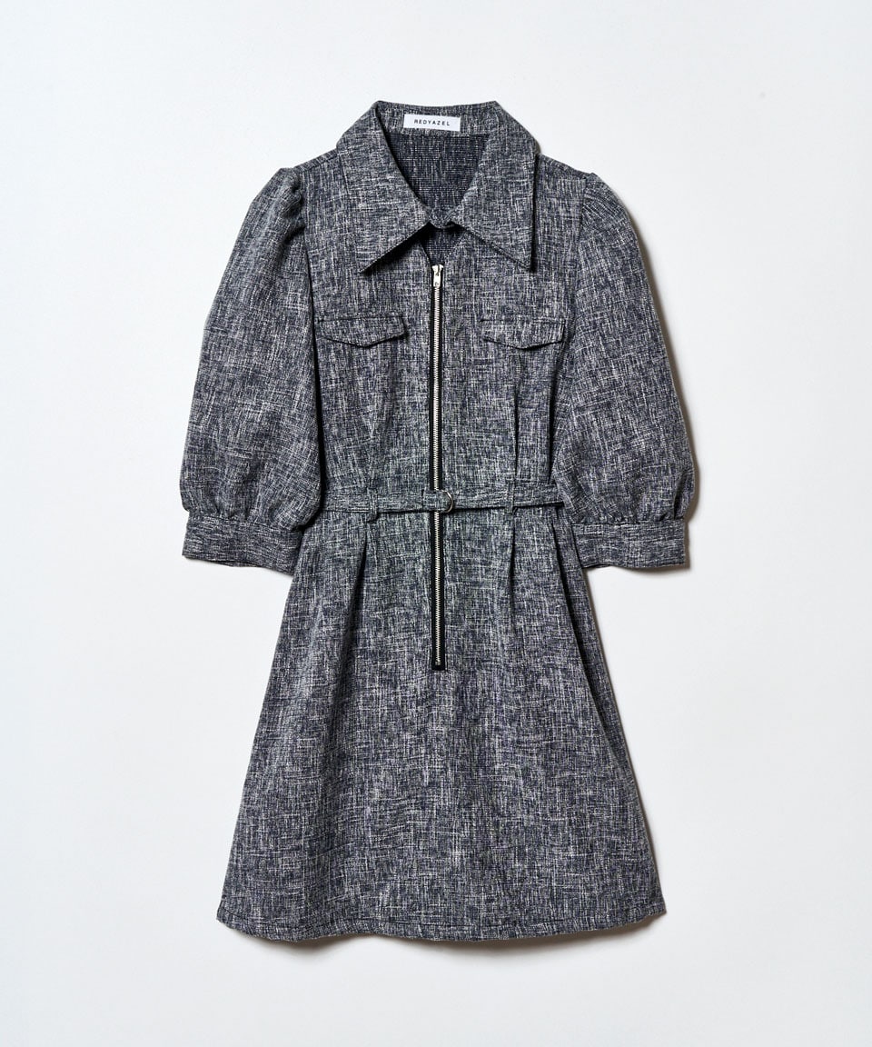 カラーミックスフロントZIPワンピース