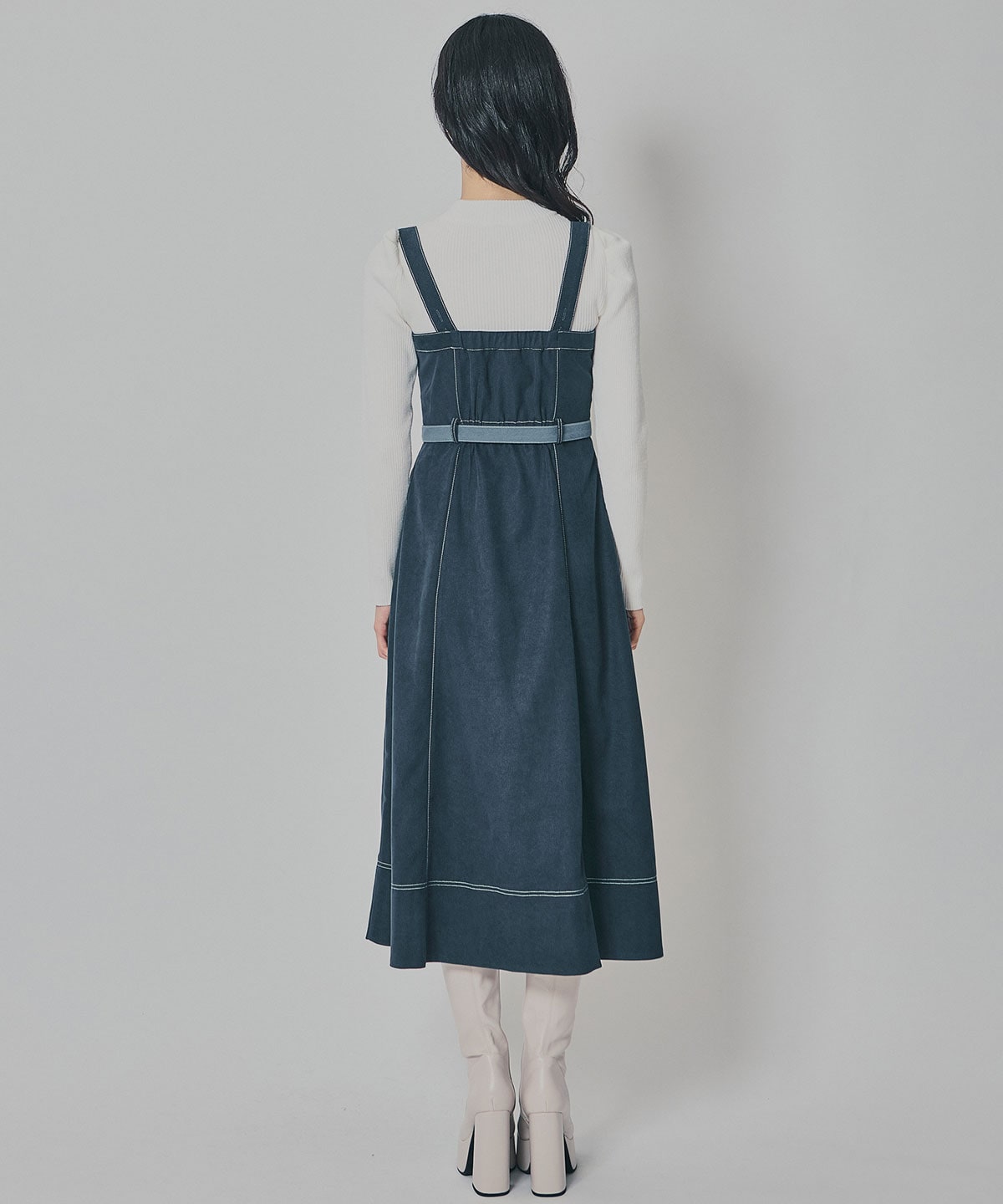 スエードライクショートジャケット×バイカラーワンピースセットアップ