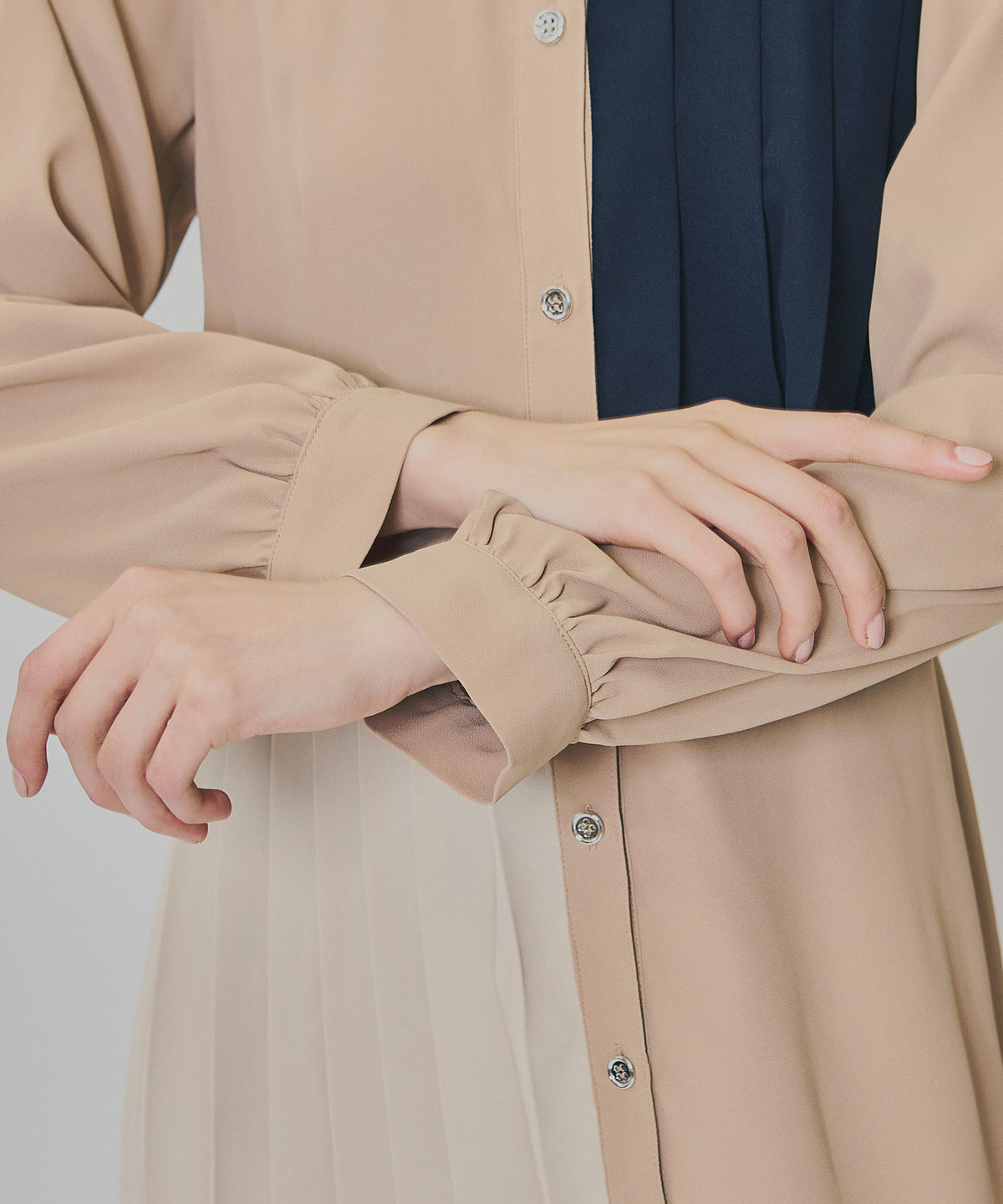 カラーブロックパネルアシメプリーツワンピース