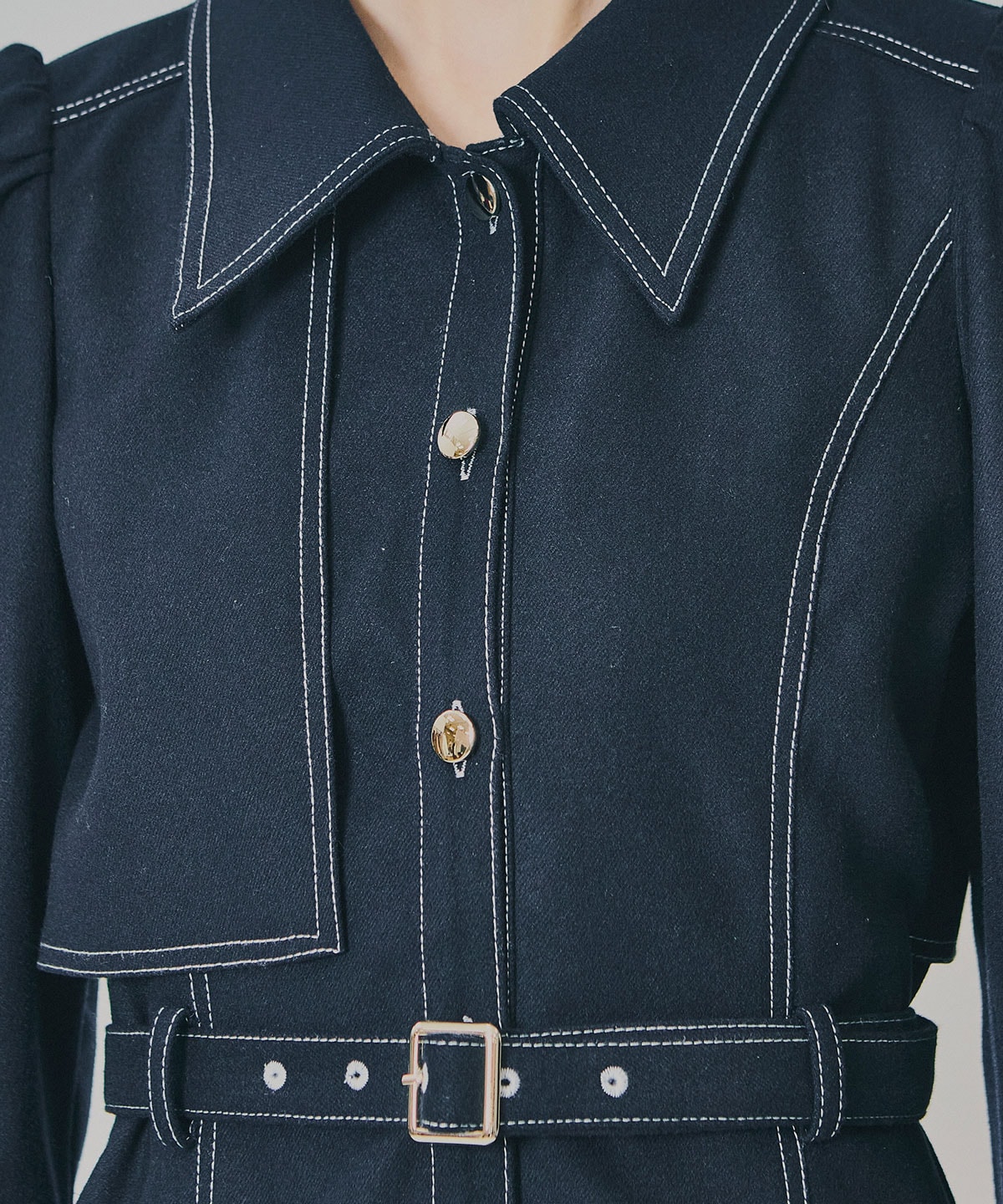 バイカラーステッチラインミニワンピース