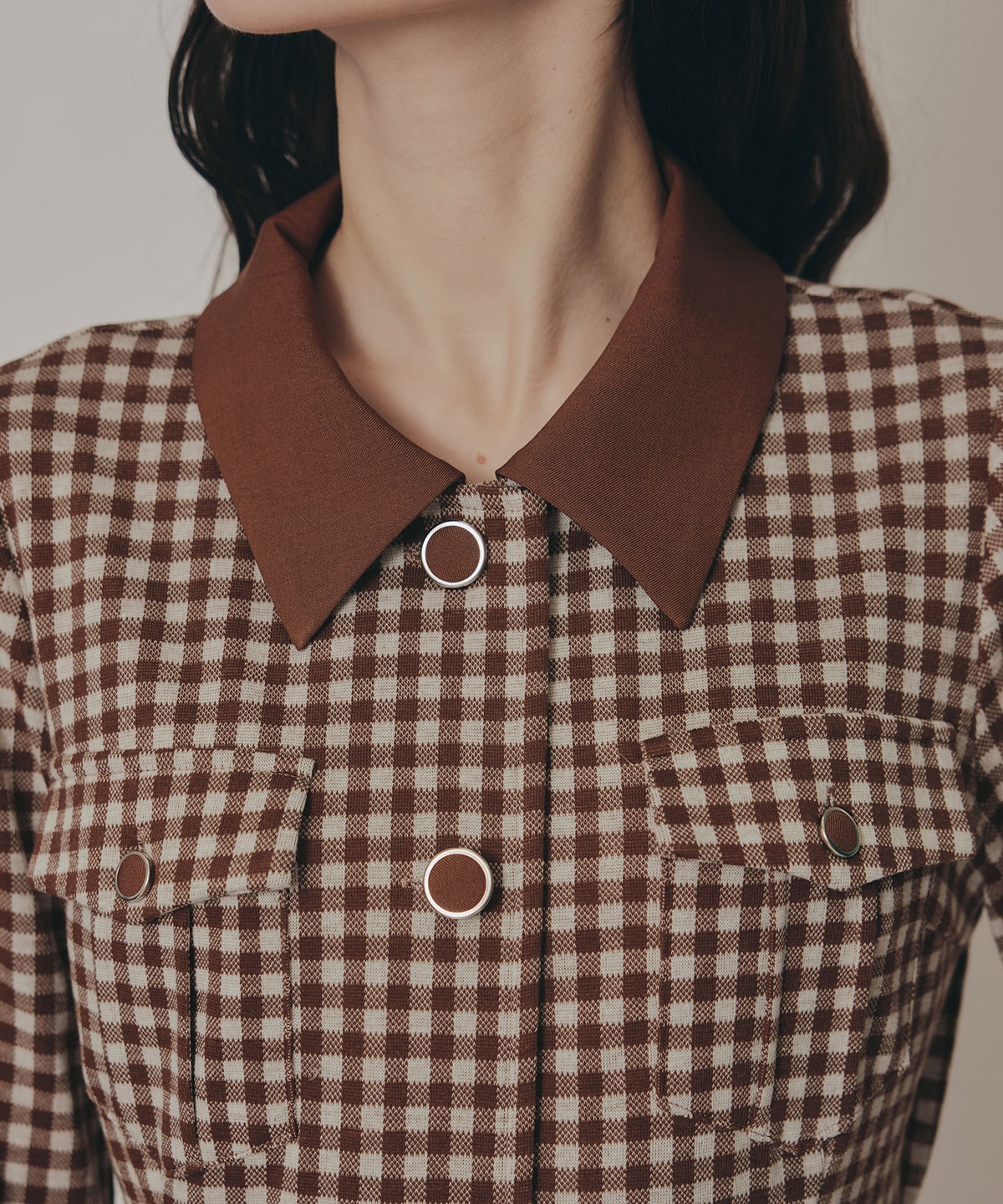 チェックバイカラーカットミニワンピース