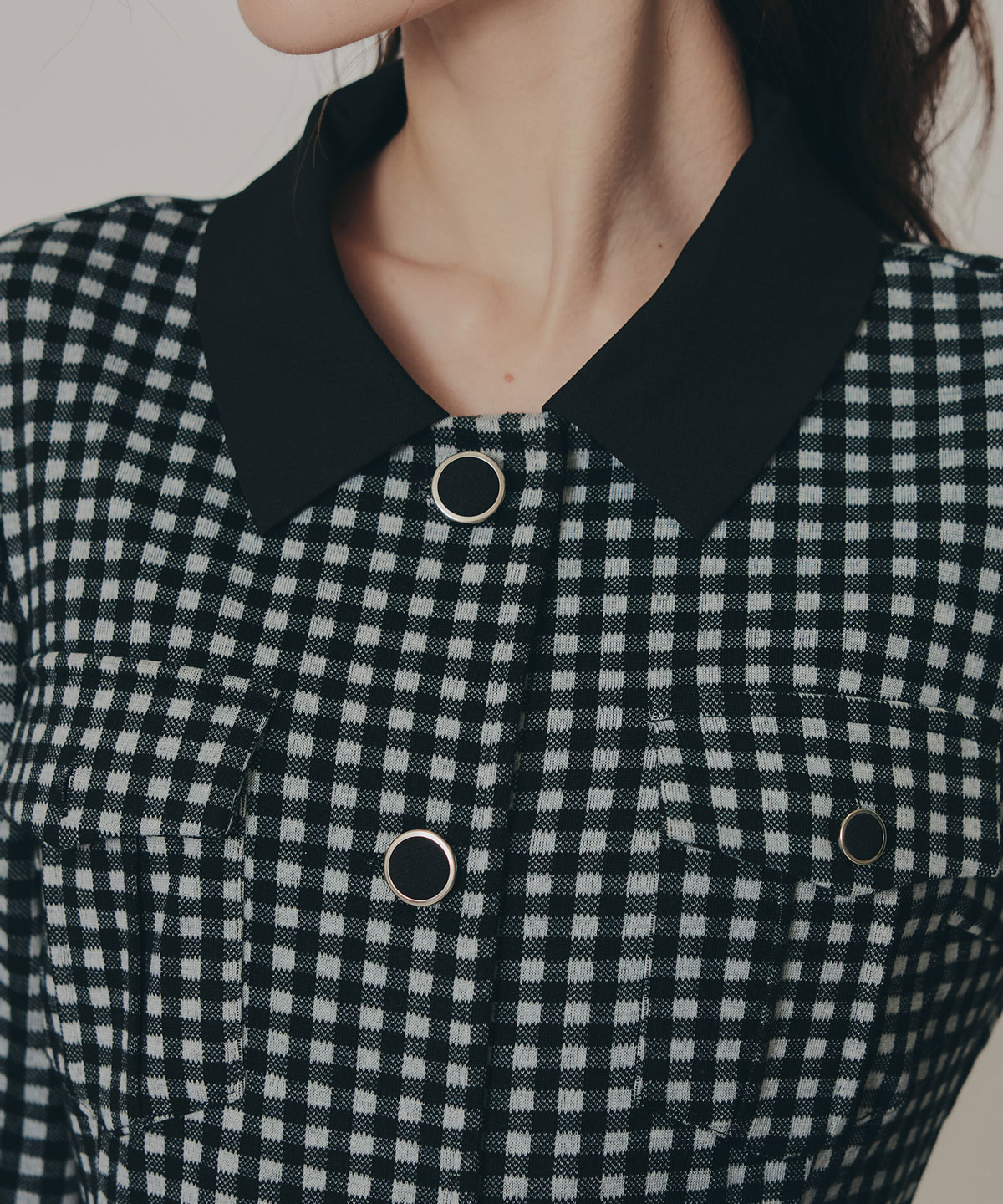 チェックバイカラーカットミニワンピース