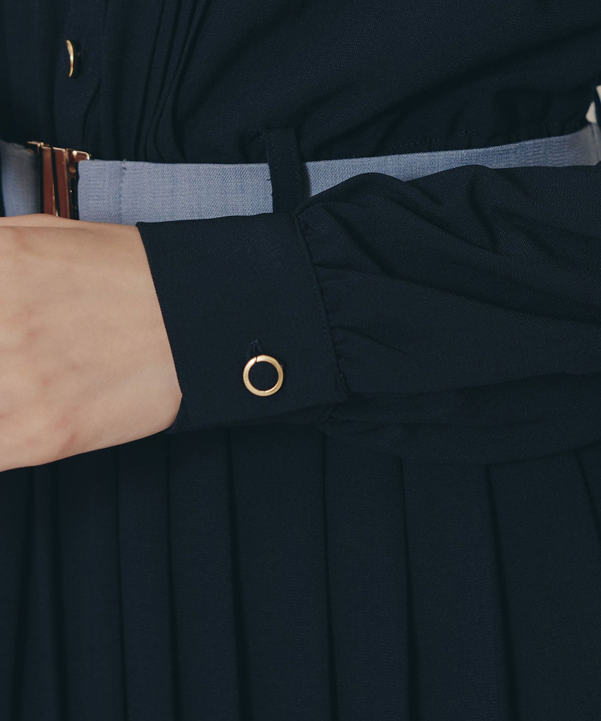 プリーツボウタイシャツロングワンピース