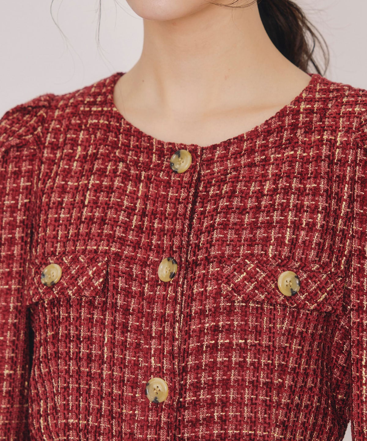 MIXツイードパフスリーブミニワンピース