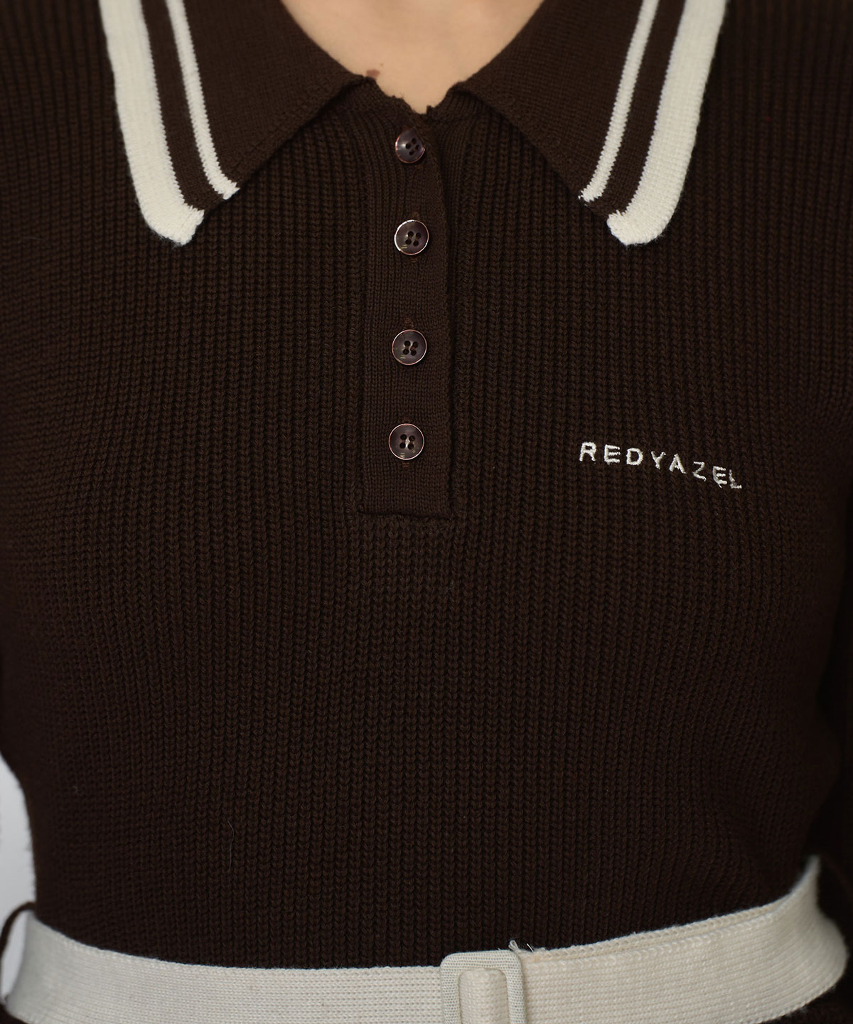 バイカラーポロニットロングスリーブミニワンピース