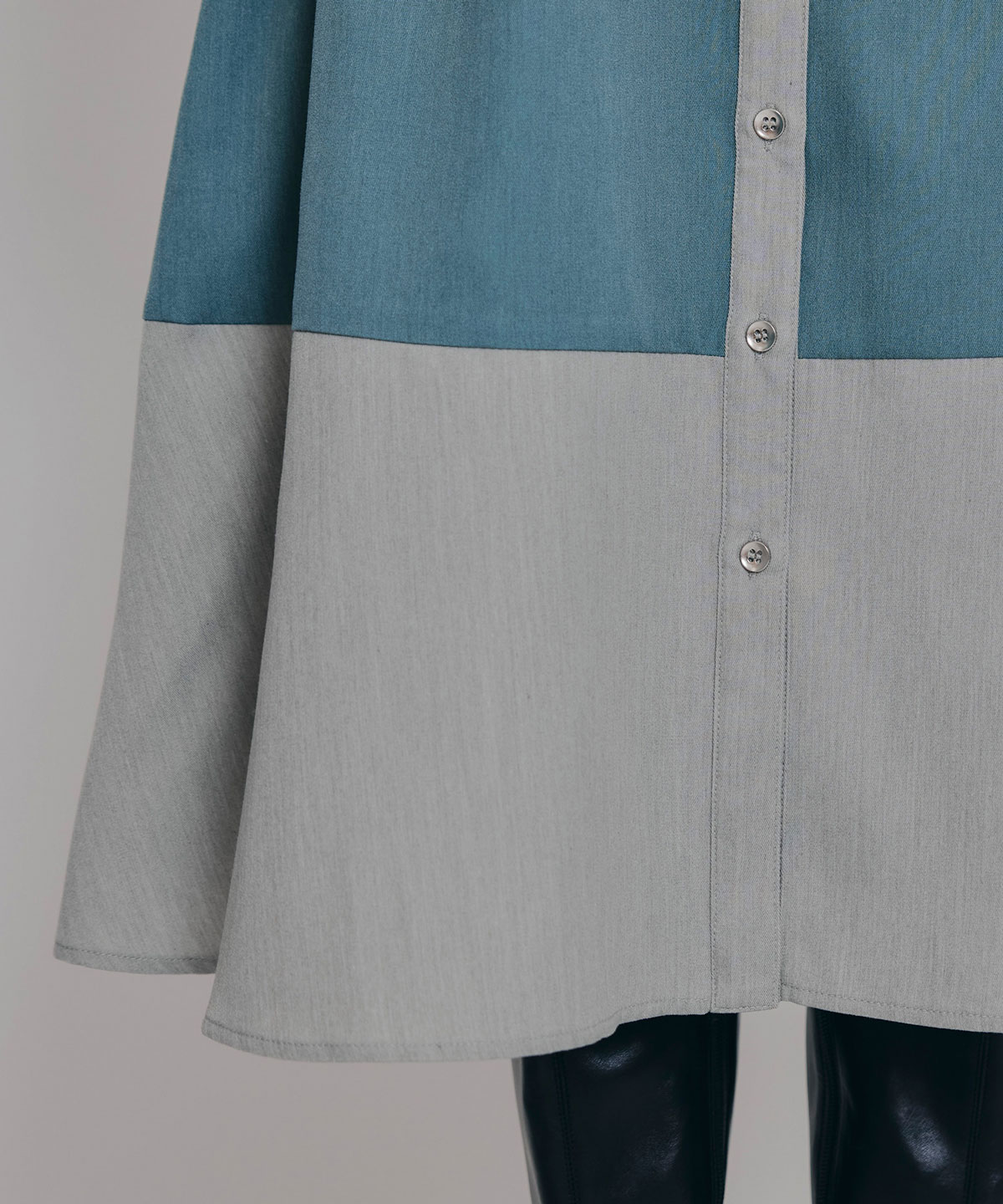 カラーブロッキングシャツロングフレアワンピース