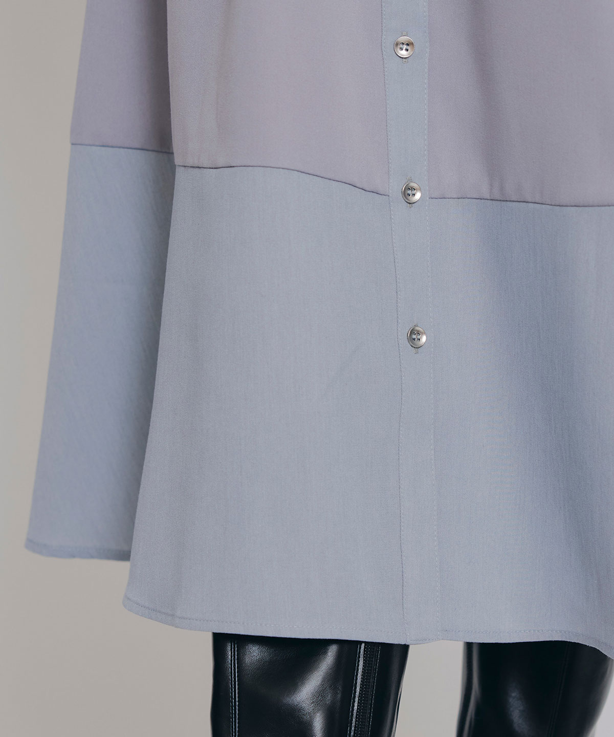 カラーブロッキングシャツロングフレアワンピース