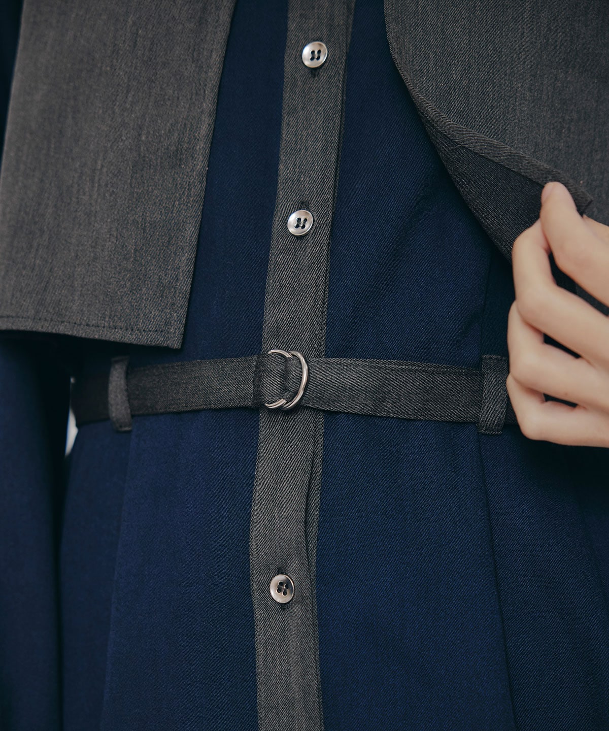 カラーブロッキングシャツロングフレアワンピース