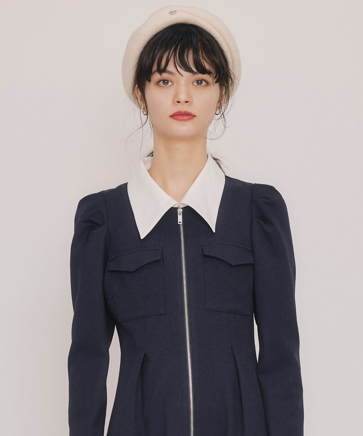 フロントZIPバイカラーロングワンピース