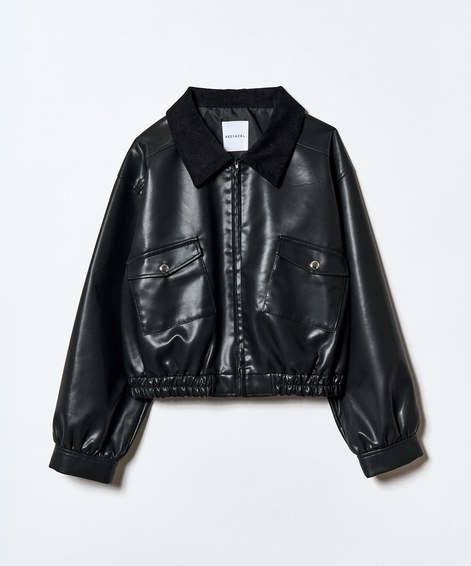 【セットアップ可能】フェイクレザージップブルゾン
