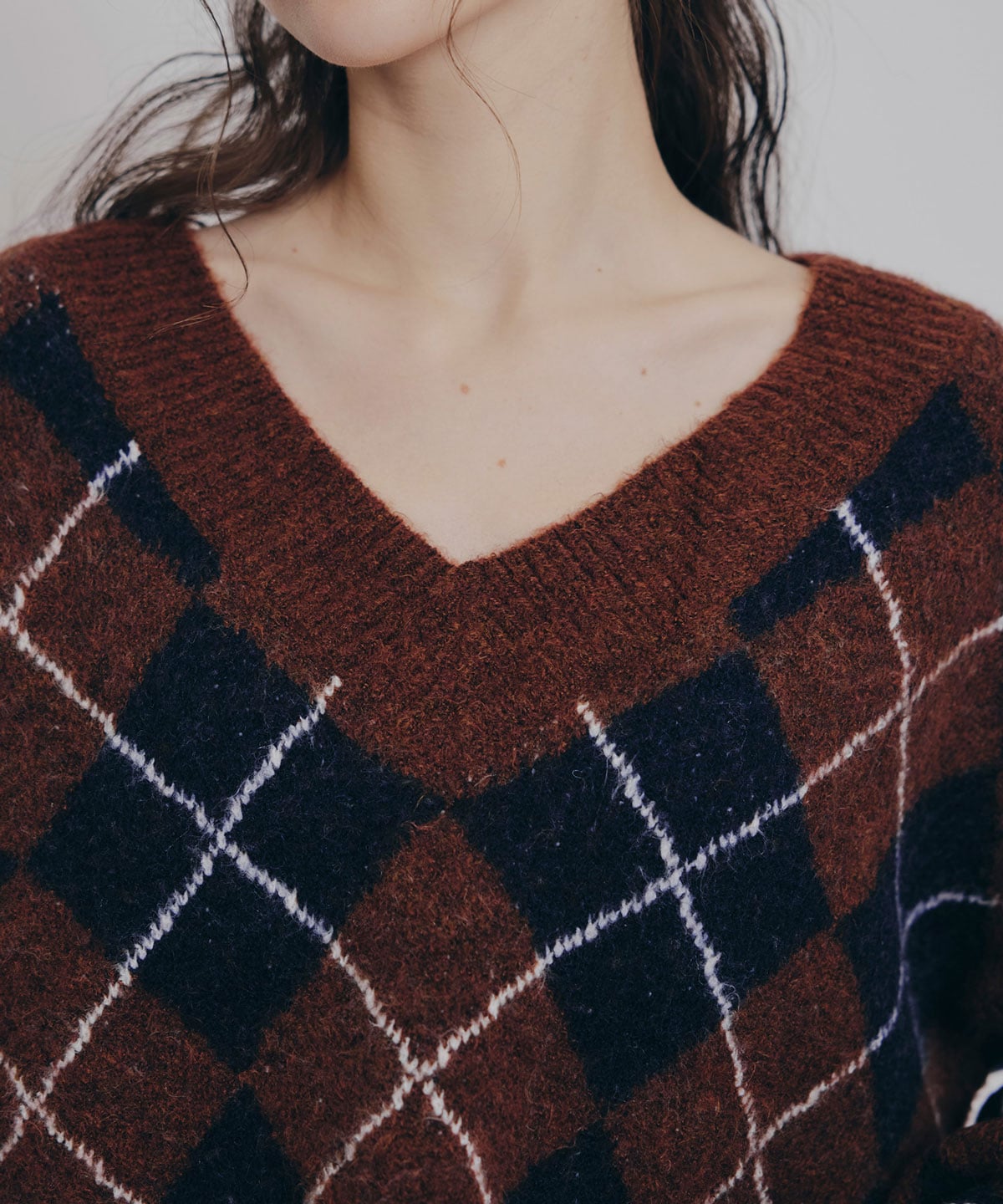 アーガイルVネックニットプルオーバー