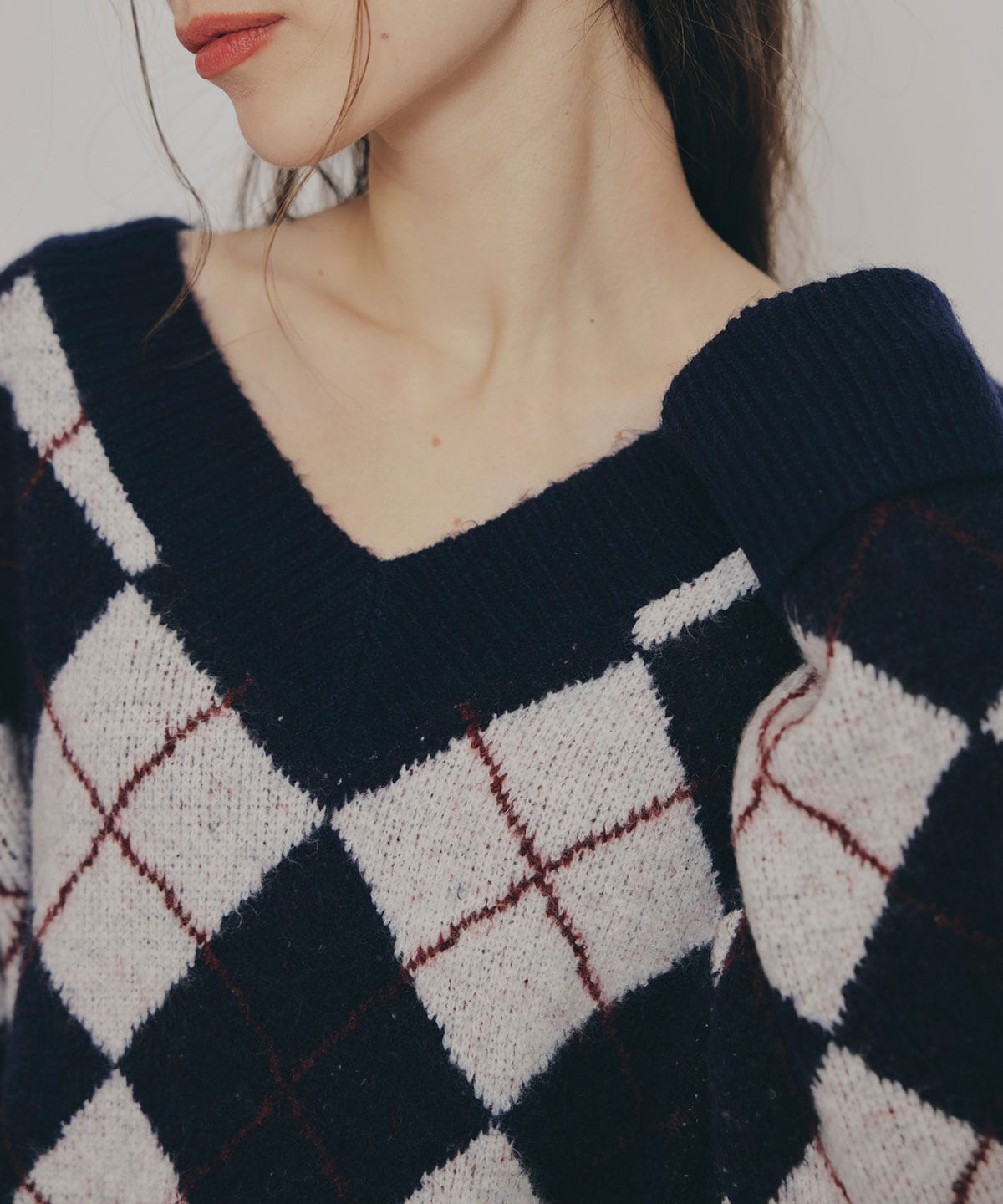 アーガイルVネックニットプルオーバー