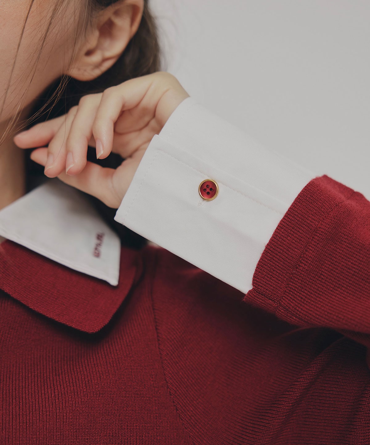 ダブルカラーポロニットトップス