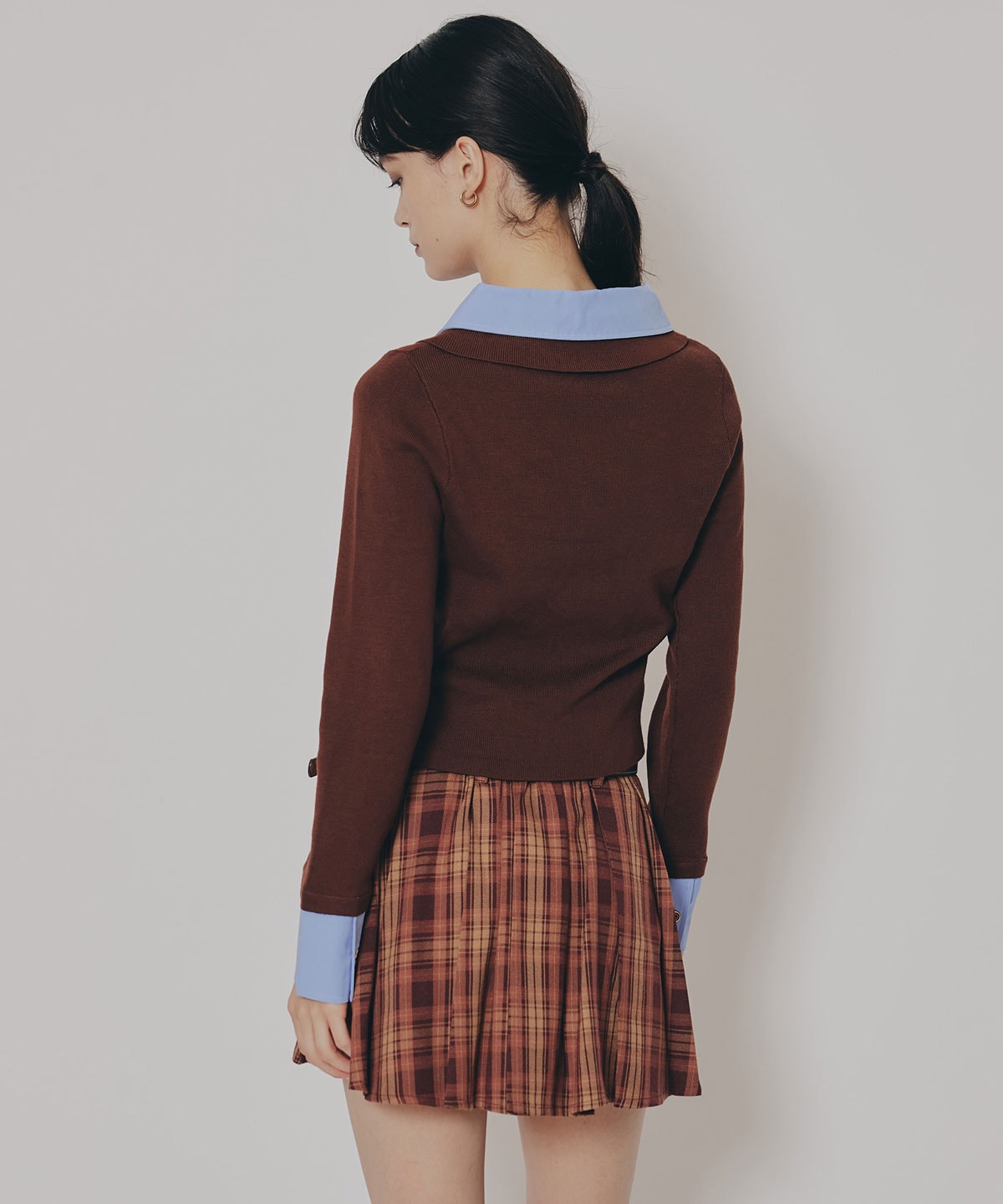 ダブルカラーポロニットトップス