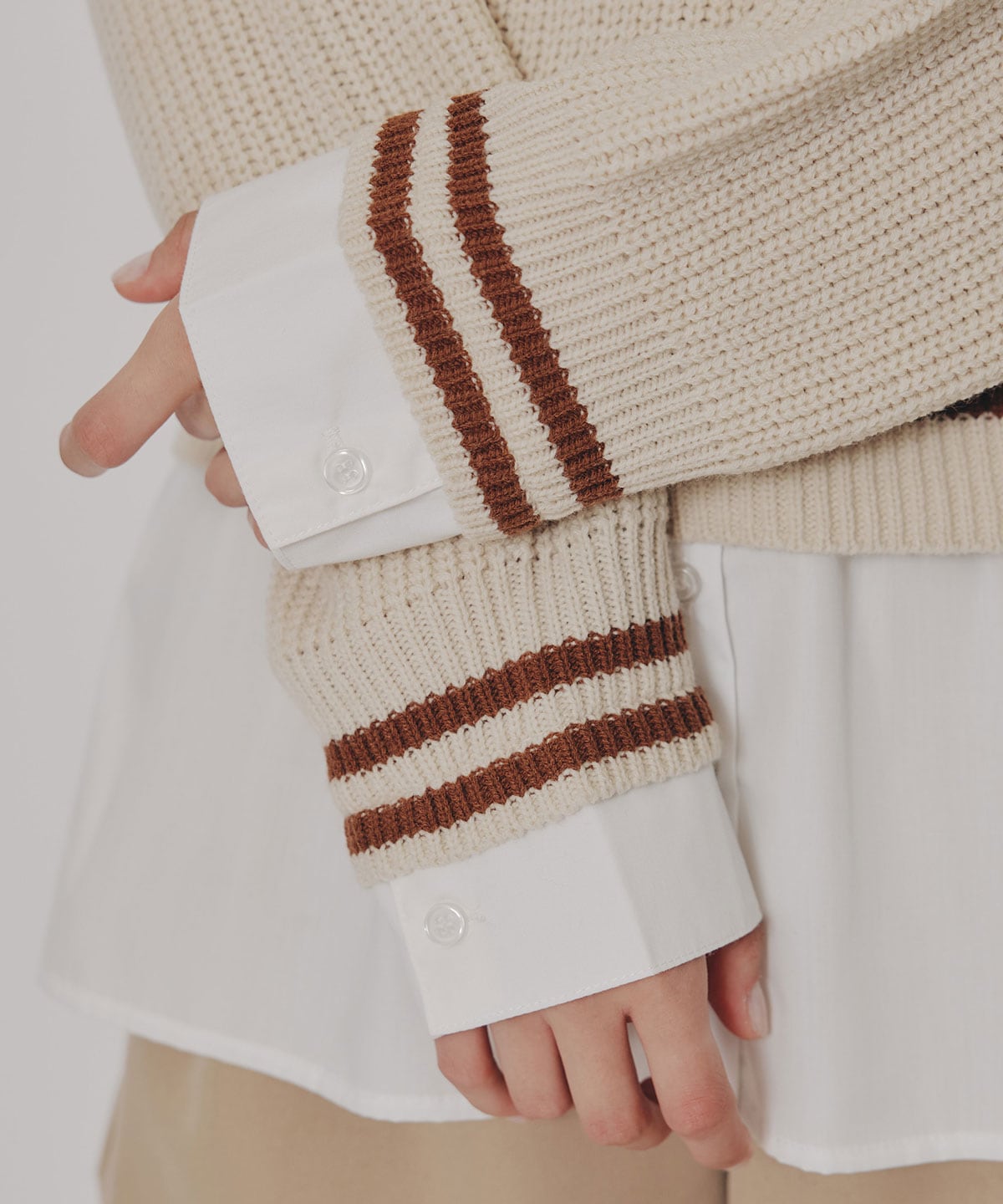 レイヤードシャツドッキングニットプルオーバー