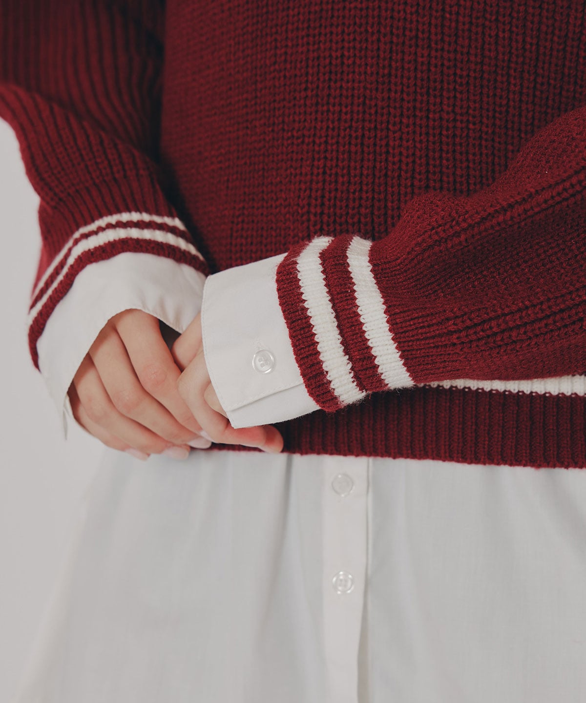 レイヤードシャツドッキングニットプルオーバー